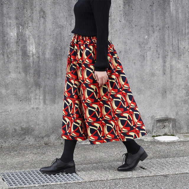 アフリカ布のギャザースカート（ ブロック ）アフリカンプリント アフリカンファブリック