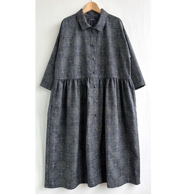 着物リメイク紬のワンピース　花尽くし