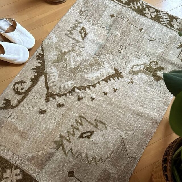 72×130 ベージュナチュラルカラー　パッチワーク　トルコヴィンテージラグ 世界にたった1つ。斬新でモダンな『ビンテージパッチワークラグ #10