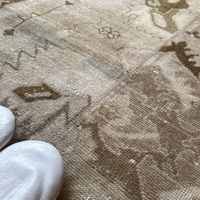 71×124ウール ベージュ×ブラウン パッチワーク トルコヴィンテージラグ