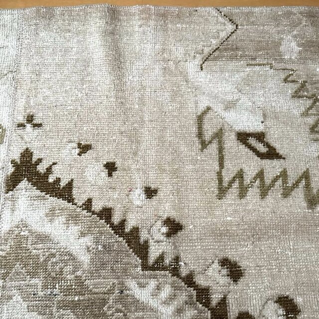 71×124ウール ベージュ×ブラウン パッチワーク トルコヴィンテージラグ