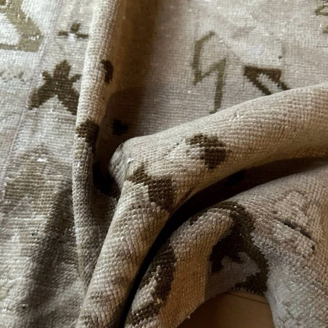 71×124ウール ベージュ×ブラウン パッチワーク トルコヴィンテージラグ