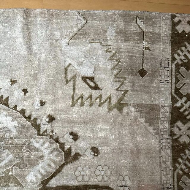 71×124ウール ベージュ×ブラウン パッチワーク トルコヴィンテージラグ