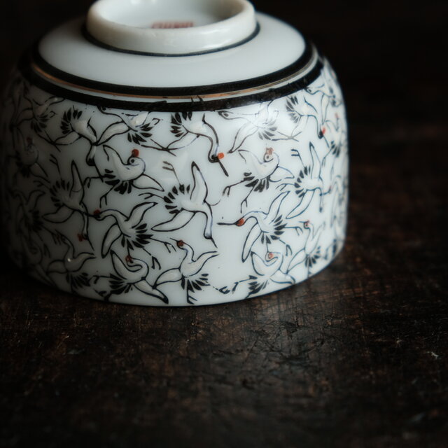 鶴尽くし◇内側に漢詩。久谷焼 色絵金彩蓋付湯呑み 茶器 丁寧な暮らし