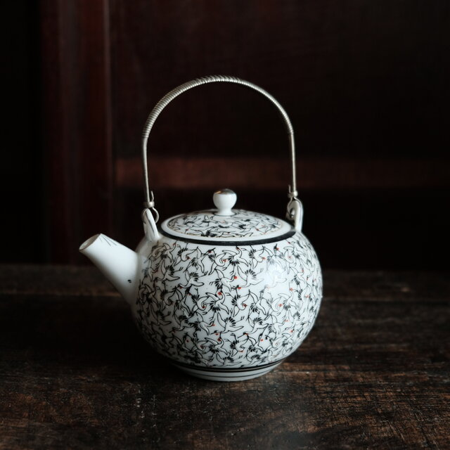 鶴尽くし◆久谷焼　鶴文色絵金彩急須　茶器　丁寧な暮らしに。昭和レトロ　コレクション