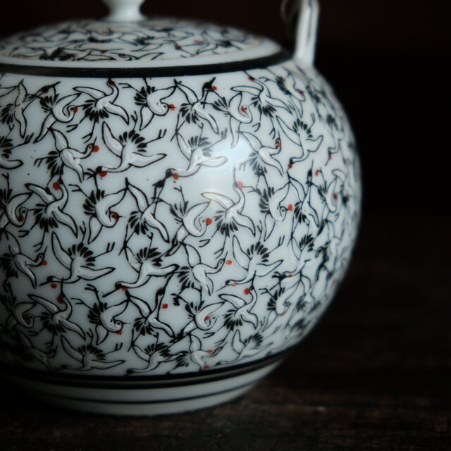 鶴尽くし◇久谷焼 鶴文色絵金彩急須 茶器 丁寧な暮らしに。昭和レトロ