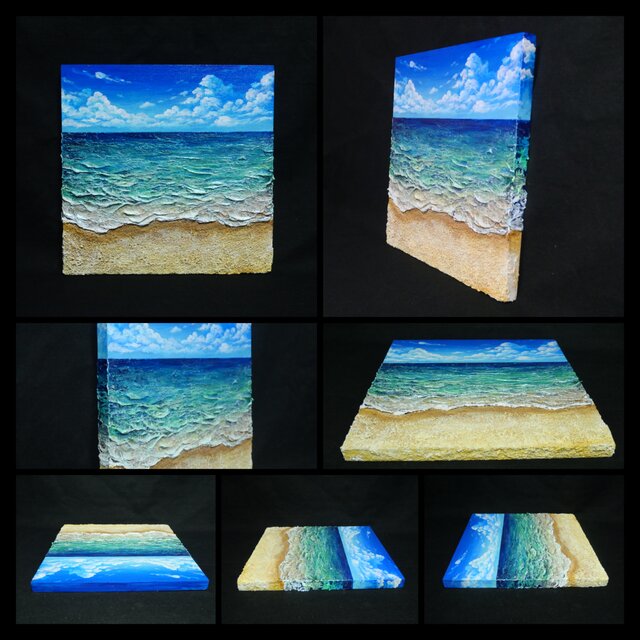 油絵】木製パネル絵画【砂浜の夏】 | iichi 日々の暮らしを心地よく