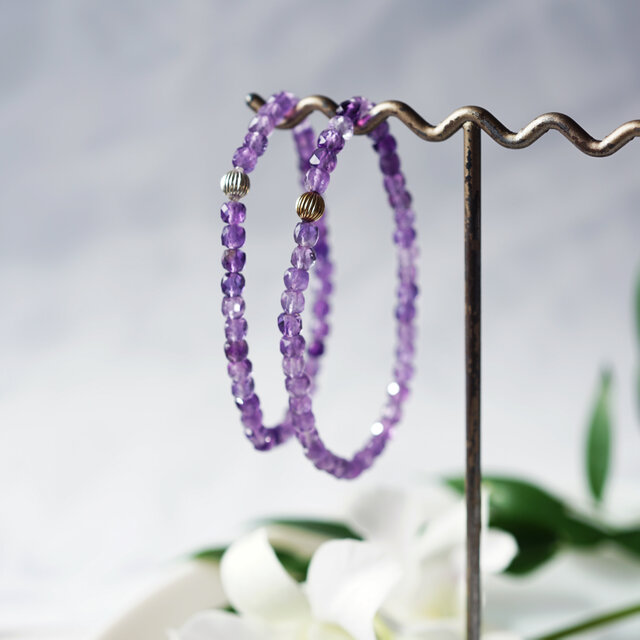良発色☆アメジストのコルゲートブレスレット～今紫（いまむらさき