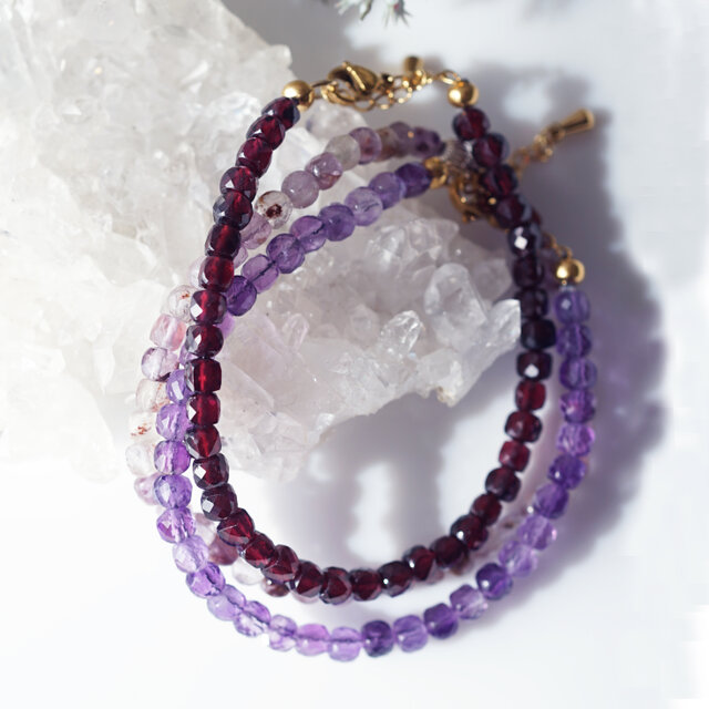高品質 笑口アメジスト、レッドメノウブレスレットのセット 高品質 笑