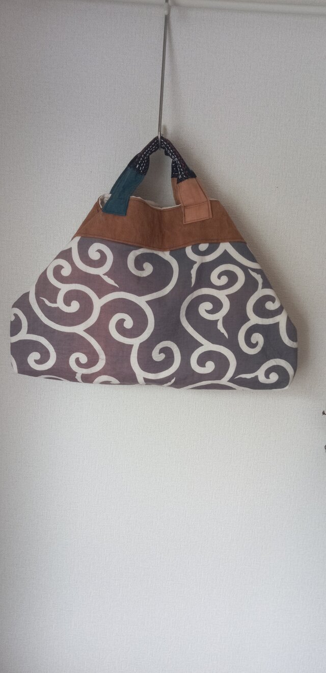 レトロ唐草模様風呂敷柿渋染めトートバック