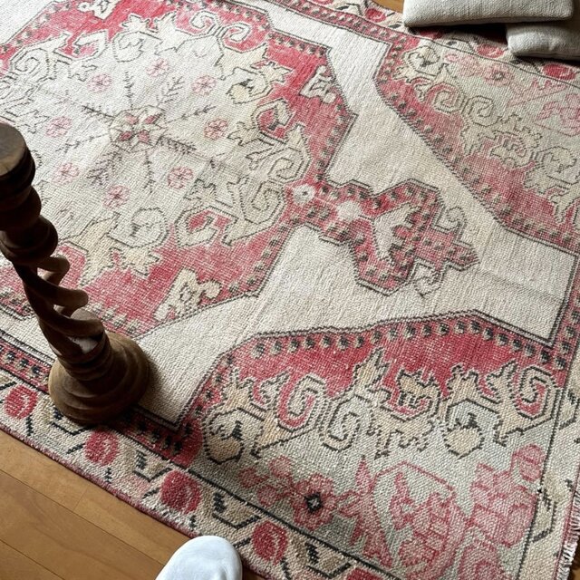 120×199 アヴァノスラグ コーラルレッド×ベージュ トルコヴィンテージ