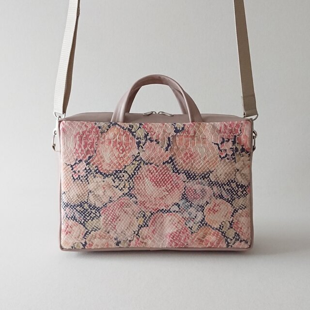 rose print leather 2way bag [beige]