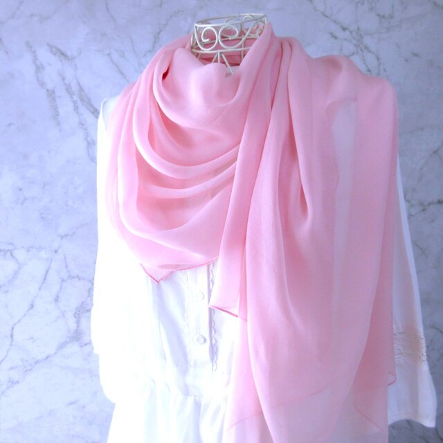 草木染め・茜染め・儚げピンクのシルクシフォン・大判スカーフ
