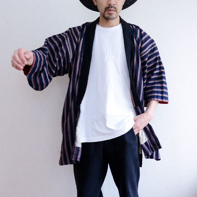 野良着 藍染 木綿 古布 縞模様 昭和初期〜中期 ジャパンヴィンテージ