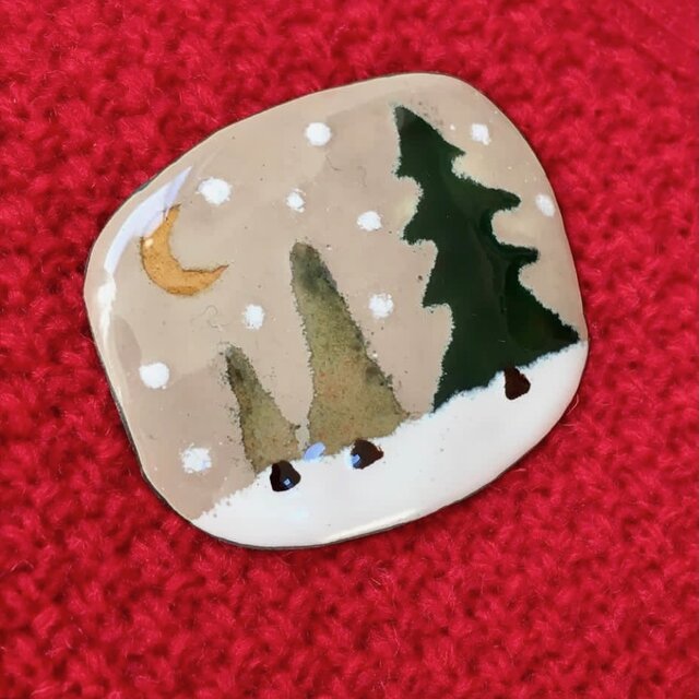 オーダー製作＊七宝焼 / 雪の森（月）【ブローチ】