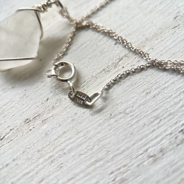 Silver925》純粋な気持ちになれるホワイトシーグラスのネックレス 45cm 