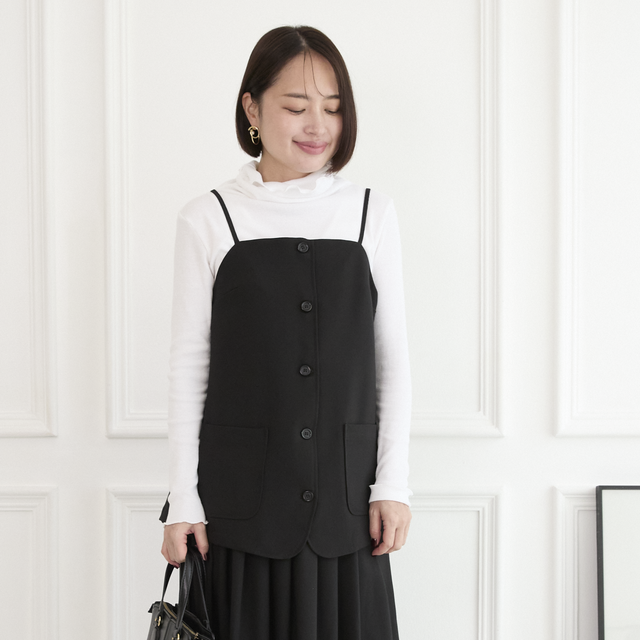 レイヤードコーデ に最適　ビスチェキャミ　ブラック　0713BK