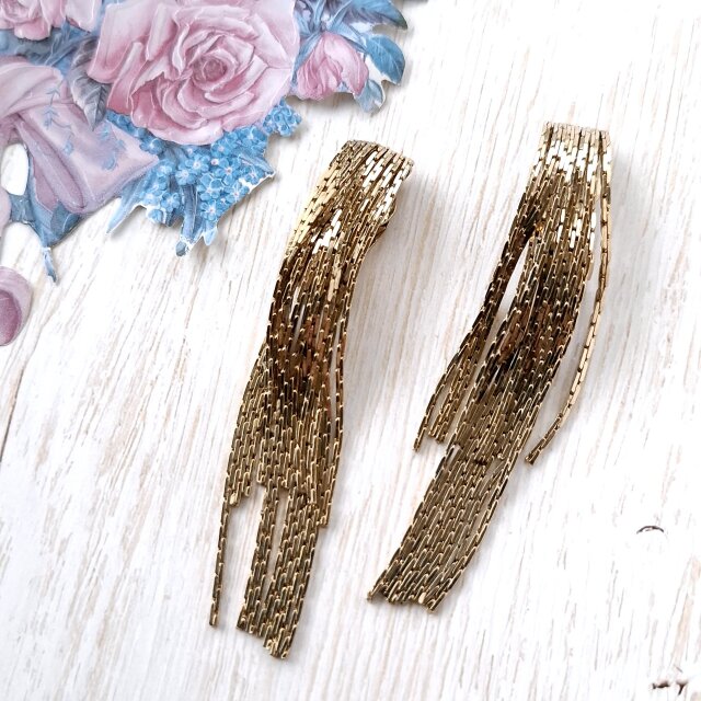gold chain dangle ヴィンテージイヤリング