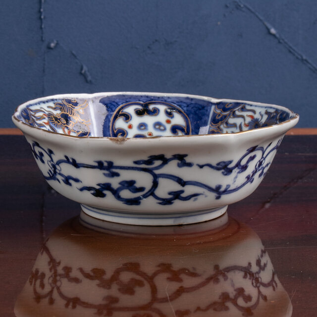 ※染付け夫婦鯉深鉢二重高台/ 古伊万里/染付夫婦鯉大深鉢/二重高台/箱無し ⁄lib