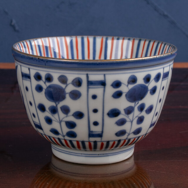 古伊万里 染錦草花文 碗 明治時代 E2289