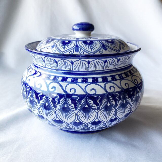 キャニスター 蓋付き陶器　Blue マヨリカ焼き イタリア陶器 CAN009　