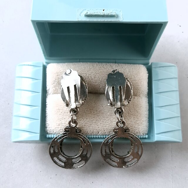 turquoise blue porcelain scarab silver hoop dangle ヴィンテージ