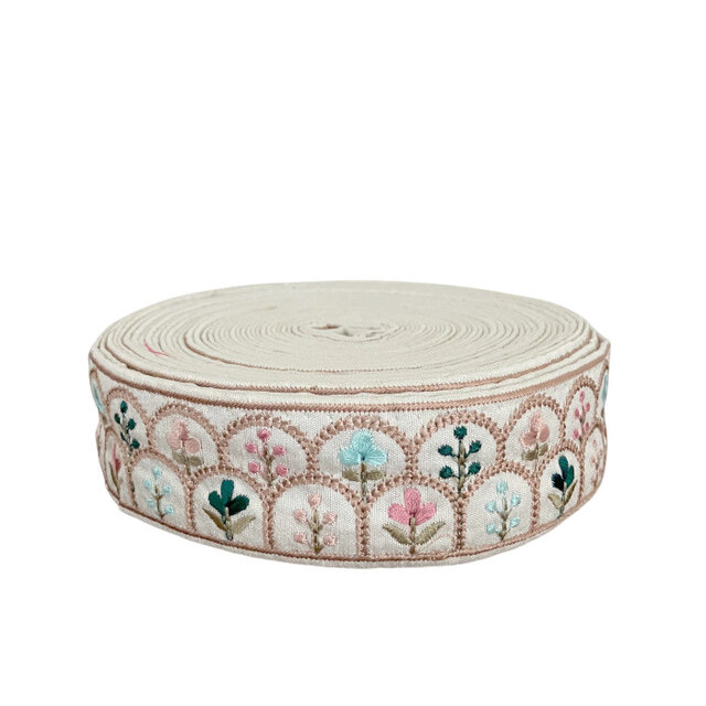 インド刺繍リボン50cm切り売り フォークロア フラワーステム 5cm幅 花 HC R-0785
