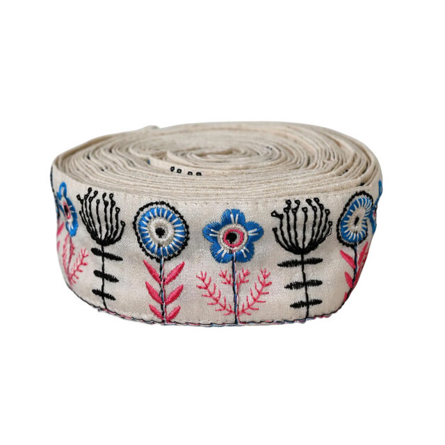 インド刺繍リボン50cm切り売り ピンクフラワー 5.0cm幅 花 HC R-0800