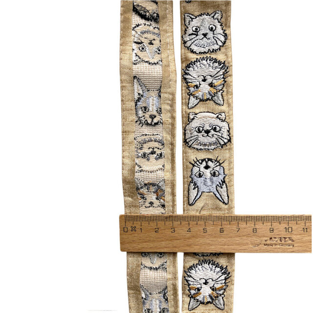 インド刺繍リボン50cm切り売り キャットフェイスM イエロー 3.5cm幅 HC
