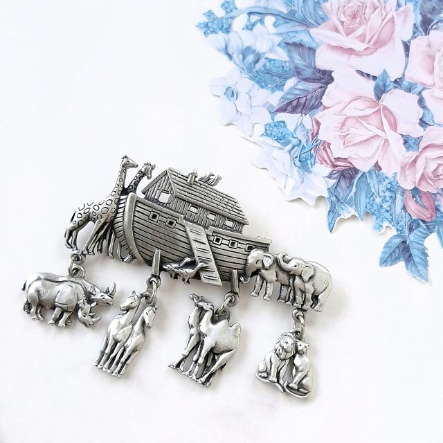 《J.J.》 silver pewter Noah's Ark ジェイジェイ JJ ジョネットジュエリー ヴィンテージブローチ