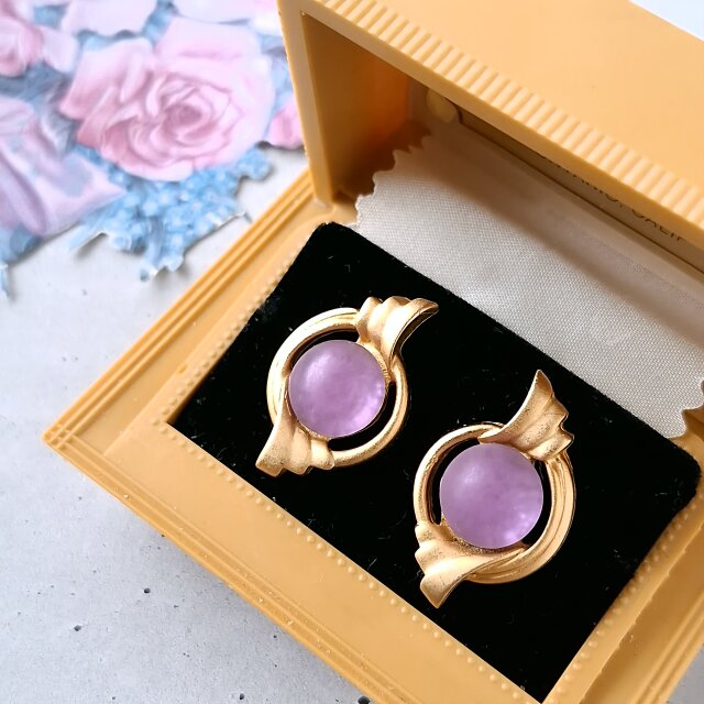 matte gold purple frost glass ヴィンテージピアス