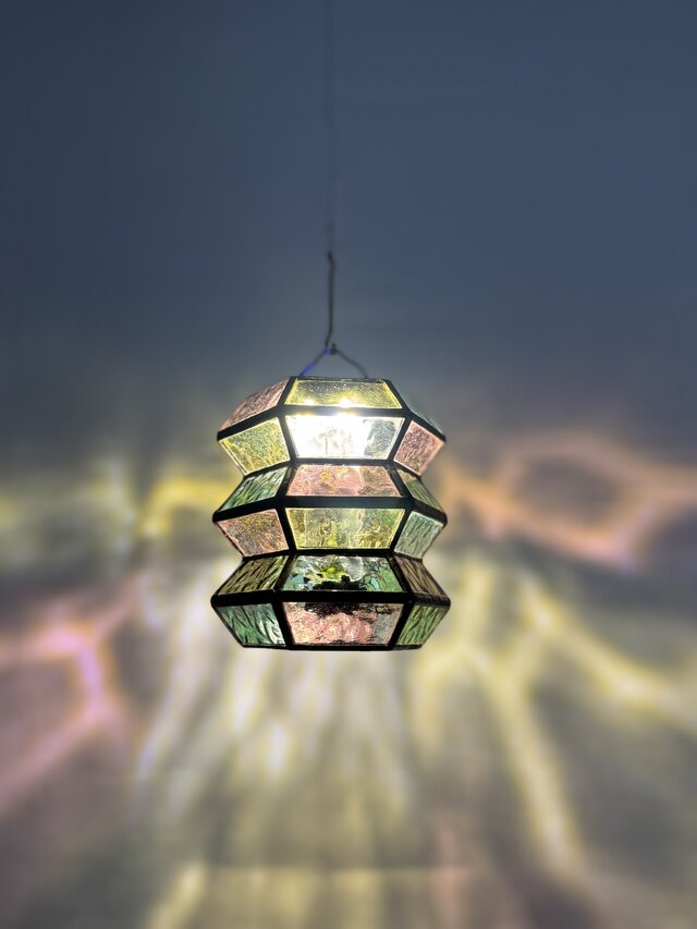 accordion 紫陽花 ステンドグラス ゴールゼロLEDランタン用シェード