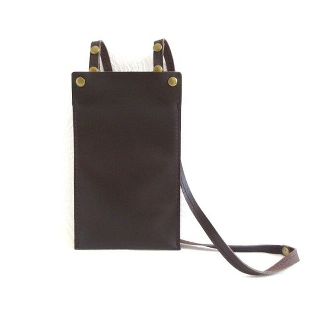 SALE開始～  　【訳あり】《牛革》ワンレザー・シンプルスマホショルダー・ダークブラウン・079