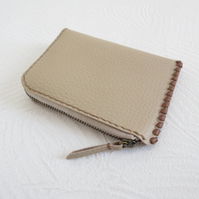 SALE開始～  new type♪《牛革》Ｌ字ファスナー・コインケース・シュリンクレザー・クリーム・0508