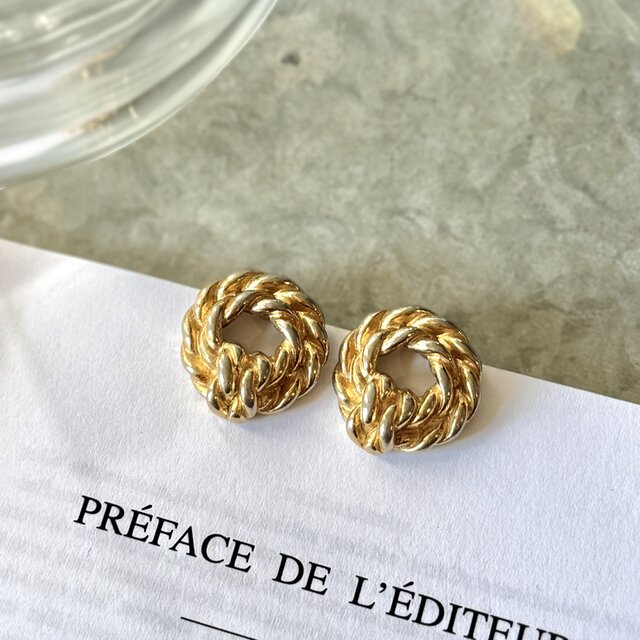 PM56-【 Monet 】モネ・ヴィンテージピアス 1970〜80's Rope Hoop Gold Tone