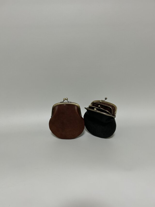 姫路レザー親子がま口財布◆焦げ茶　懐かしいがま口　革財布　カード入れ　