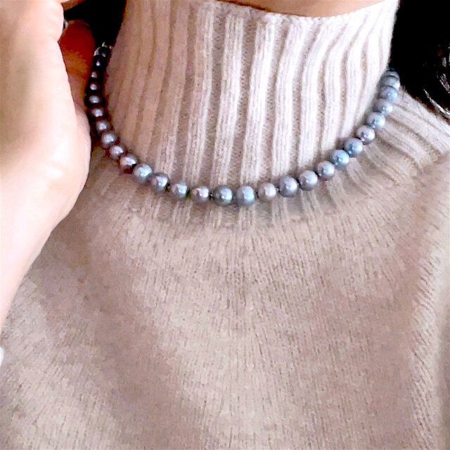 淡水パール サックスシルバー&シルバーグレー バロックパールのチョーカー