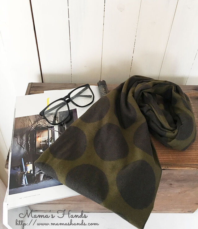 残少⭐️15点売れました⭐️《カーキ ブラウン ドット》起毛 綿100% 水玉 中厚 ナチュラル 秋 冬 スヌード