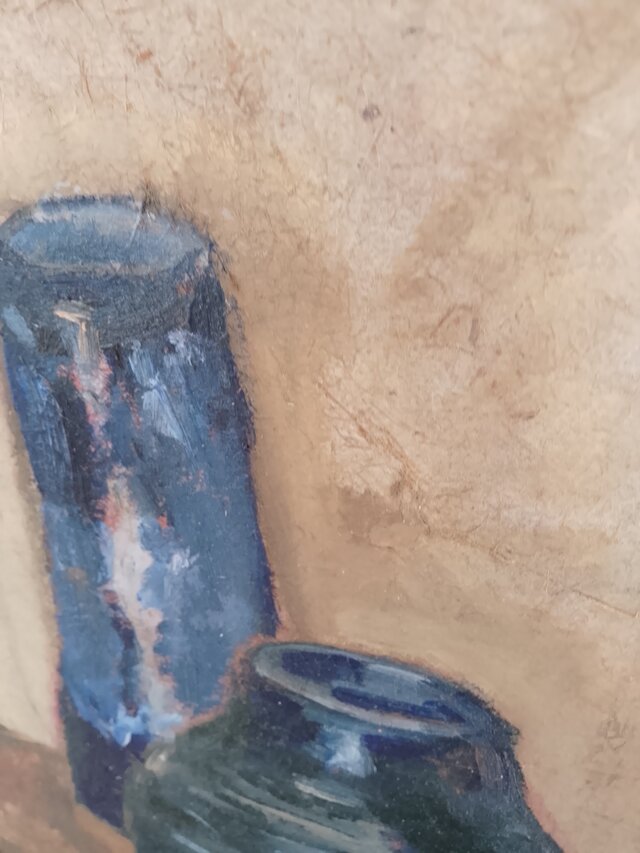 二個青色な花瓶。油絵。 | iichi 日々の暮らしを心地よくする