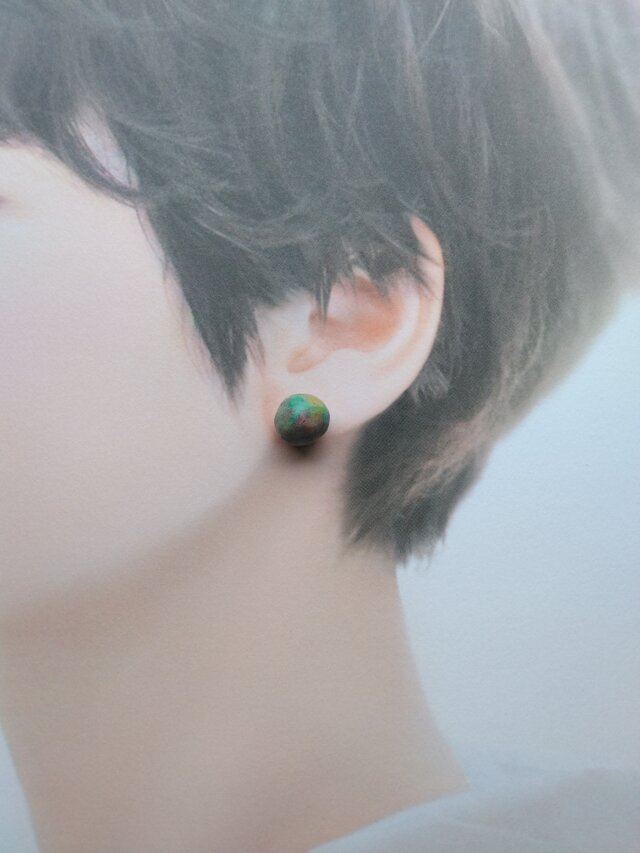 「ひだまり」陶土のピアス／イヤリング＊＊＊青緑赤のグラデーション