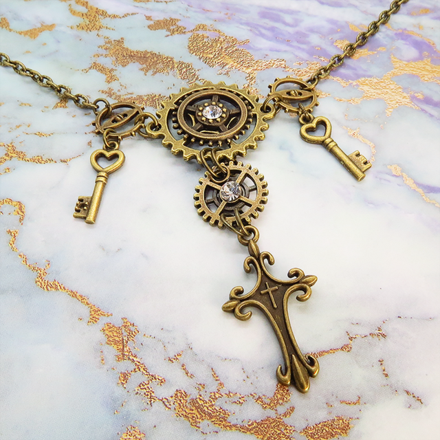 アンティークゴールド ロザリオと歯車の多重多層スチームパンク風