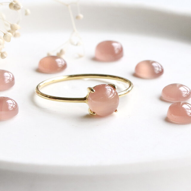 薔薇色の指輪　インカローズの一粒リング｜天然石｜ゴールド/シルバー --Rose Glow--