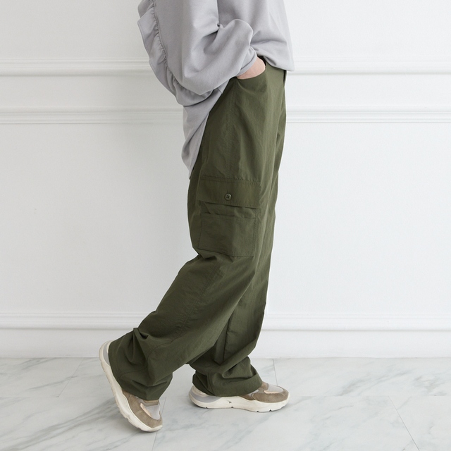 【丈調整できる】上質カジュアル 撥水加工素材のウエスト後ろゴム カーゴパンツ 3サイズ カーキ　0751KH