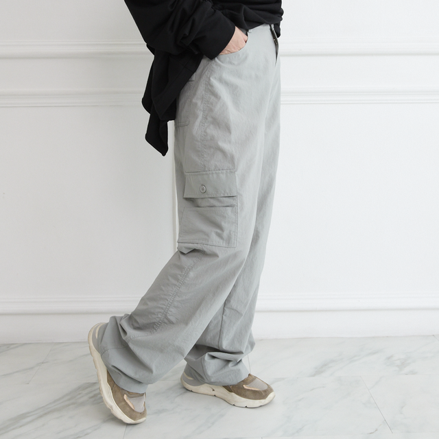 【丈調整できる】上質カジュアル 撥水加工素材のウエスト後ろゴム カーゴパンツ 3サイズ スカイグレー　0751Grey