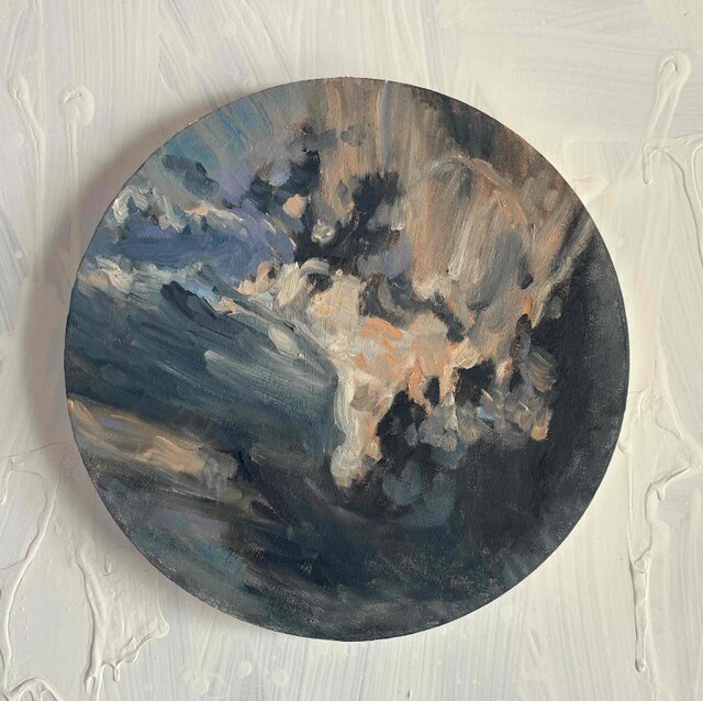 直径25㎝「夕空２」油彩・絵画・原画・丸形・アートパネル 直径25㎝「夕空2」油彩・絵画・原画・丸形・アートパネル 直径25