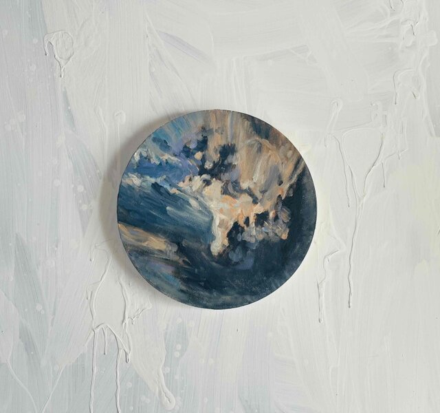 丸いぬくもりの中で　　　絵画原画 直径30㎝「空の様子2」油彩・絵画・原画・丸形・アートパネル | iichi