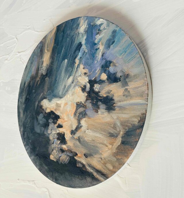 直径30㎝「空の様子2」油彩・絵画・原画・丸形・アートパネル | iichi