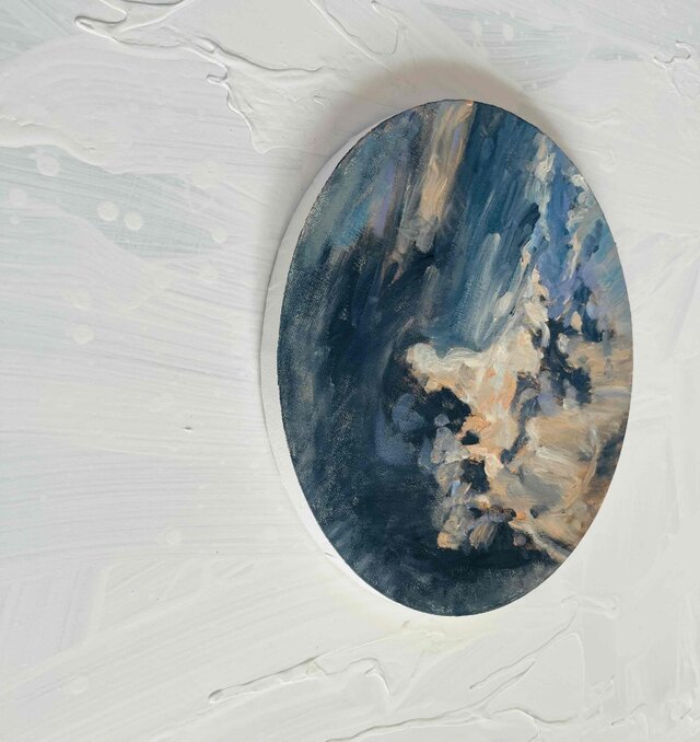 直径30㎝「空の様子2」油彩・絵画・原画・丸形・アートパネル | iichi