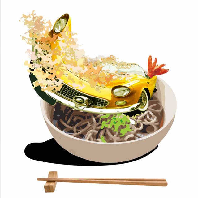 クルマえび天そば？　送料無料 　プロのイラスト　A4〜A0　ポスター　アートポスター　アート/sei検索新着順　3806