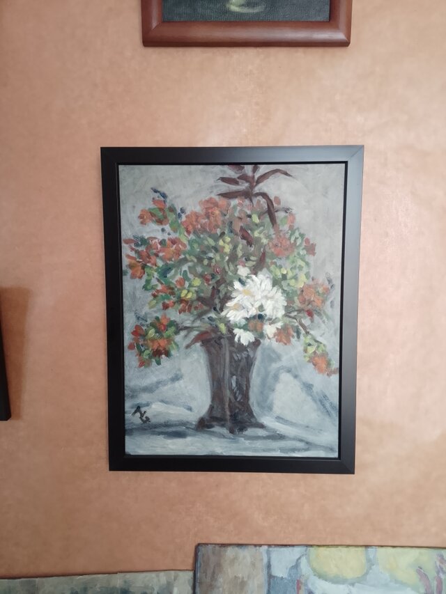 油絵。花と花瓶。フレームあり | iichi 日々の暮らしを心地よくする